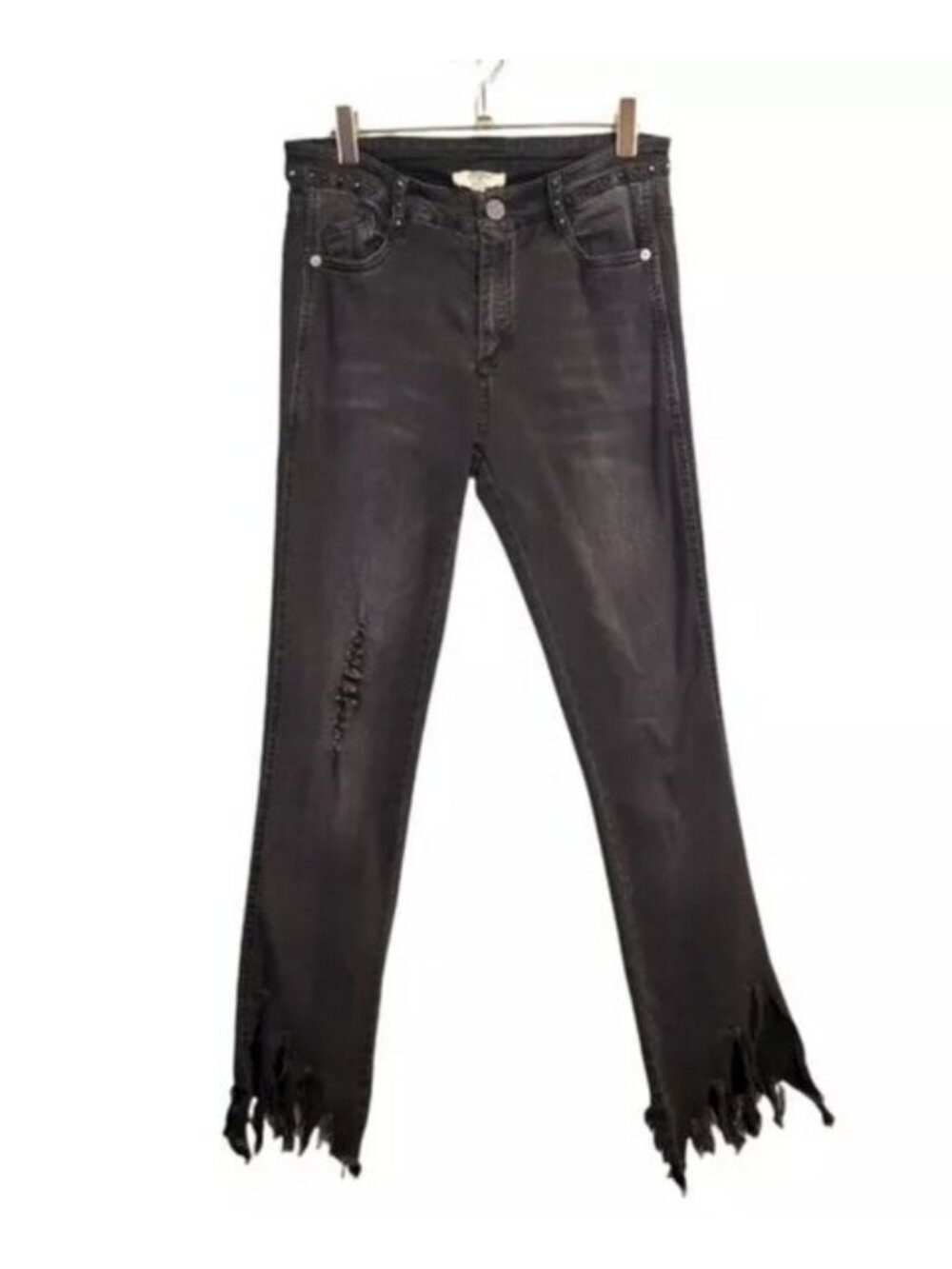 Umgee | Frayed Hem Distressed skinny Jeans Black Charcoal